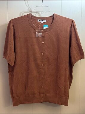 WD.NY Rust Brown Short-Sleeve Button Front Cardigan